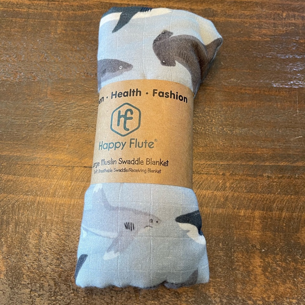 Shark Print Swaddle Blanket - Blue and Gray